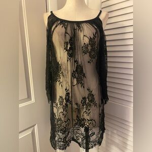 Black “Xizi Fashion”  Lace Sheer Off Shoulder Dress- Size Small